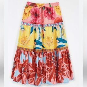 NWT Farm Rio Mixed Garden Colorful 100% Cotton Maxi Skirt Size S
